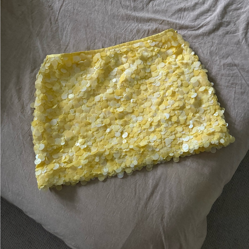 Yellow Sequin Mini Skirt